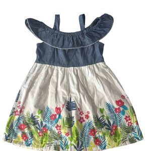 Penelope Mack Girls Blue Floral Cold Shoulder Denim Ruffle Bundle and Save